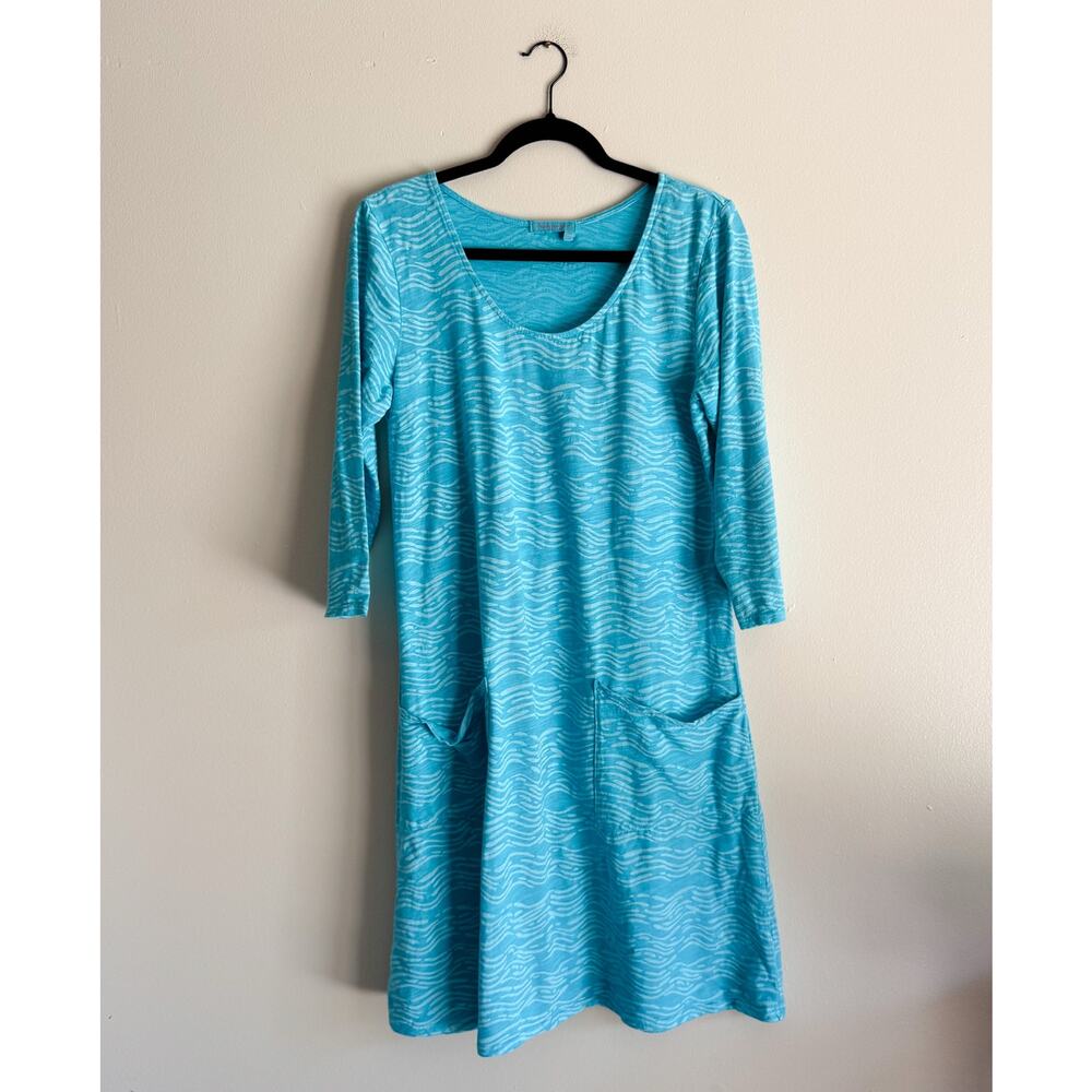 Fresh Produce Blue Dalia Striped Patch Pocket Knee Length Dress Large USA Made